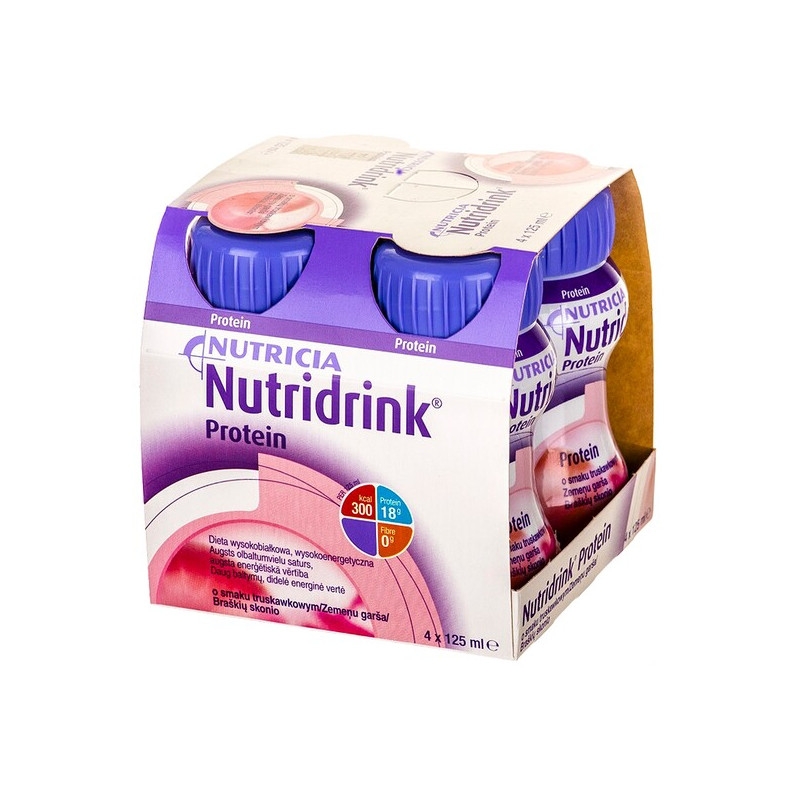 Nutridrink Protein, płyn o smaku truskawkowym, 4 x 125 ml