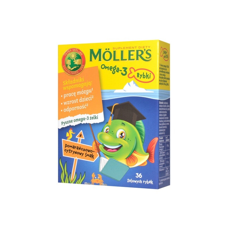 Mollers Omega-3 Rybki smak pomarańczowo-cytynowy 36 sztuk