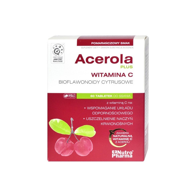 Acerola Plus, tabletki do ssania o smaku pomarańczowym, 60 szt.