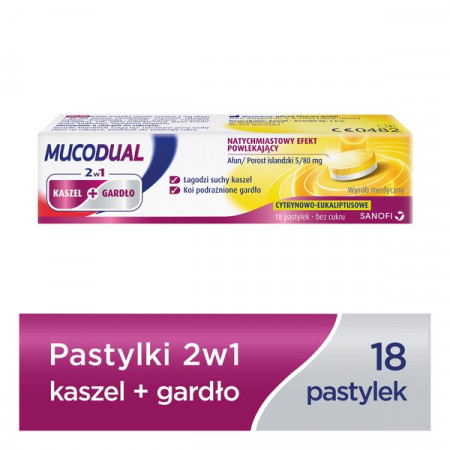 Mucodual 2w1 kaszel + gardło, pastylki, 18 szt.