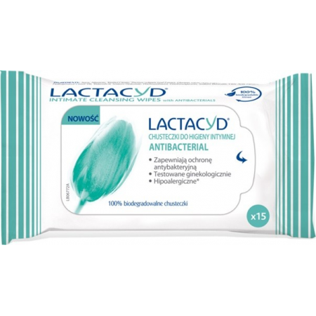 Lactacyd Antibacterial, chusteczki do higieny intymnej, 15 szt