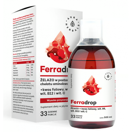 Aura Herbals Ferradrop Żelazo W Płynie + Kwas Foliowy płyn -