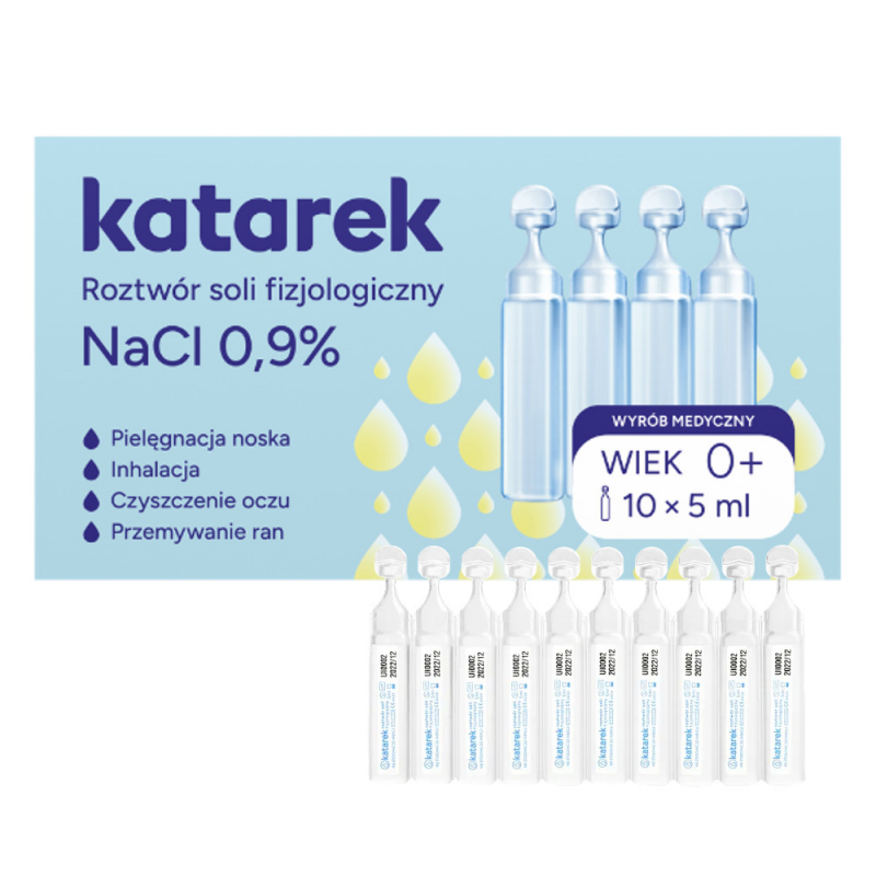 Katarek, roztwór soli fizjologiczny NaCl 0,9%, 10 x 5 ml Katarek, roztwór soli fizjologiczny NaCl 0,9%, 10 x 5 ml