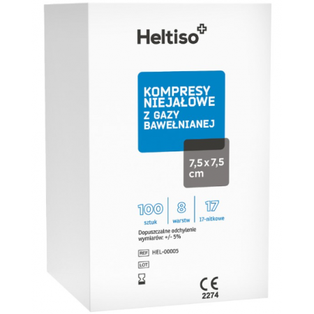 Heltiso Kompresy niejałowe gazowe 17 nitkowe 8 warstwowe 7,5 x