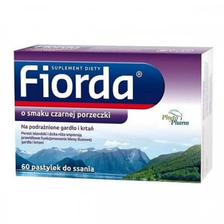 Fiorda, smak czarnej porzeczki, 60 pastylek do ssania na gardło