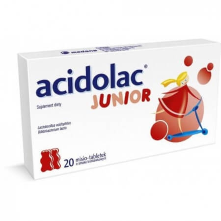 Acidolac Junior, smak truskawkowy, 20 tabletek